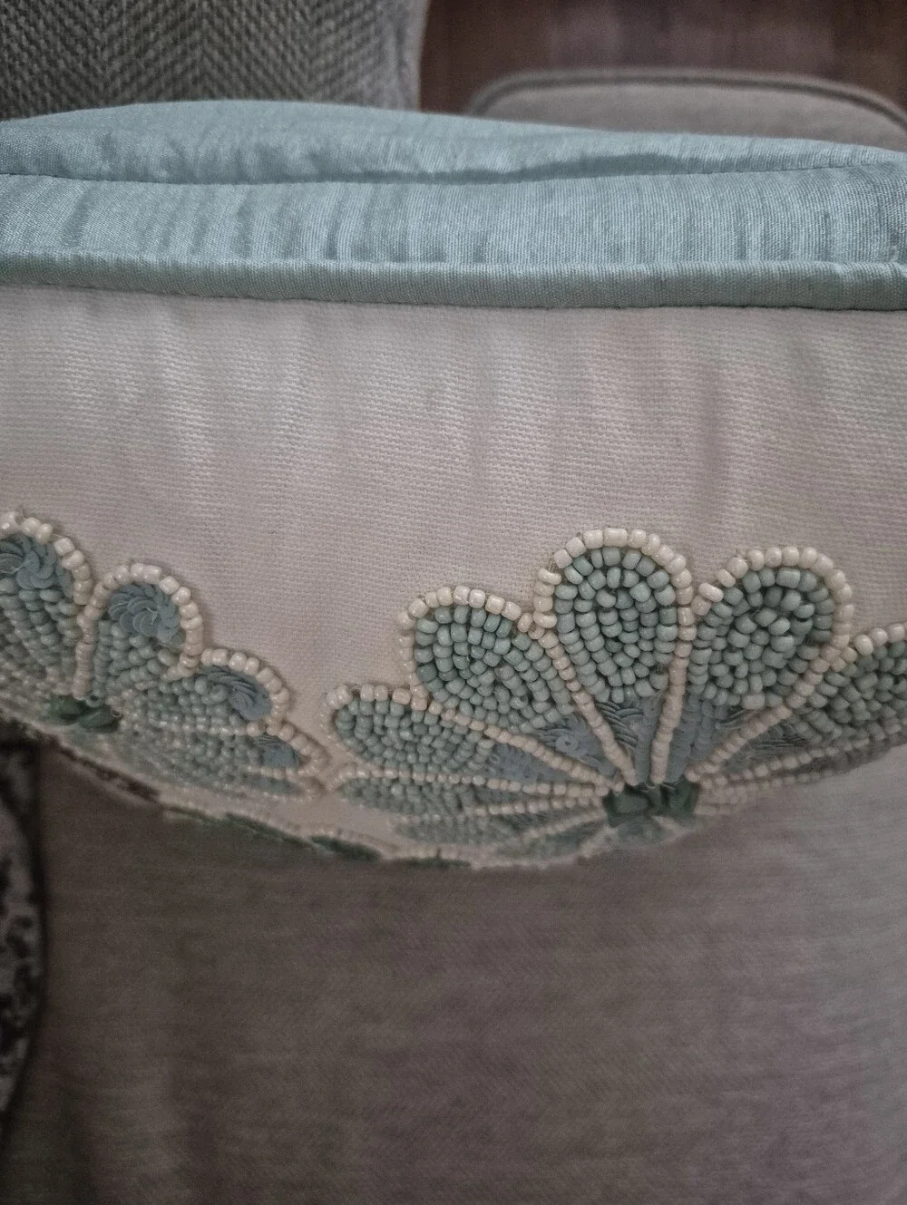 Pier1 Imports Embroidered Beaded Floral Accent Pillow in Teal and White